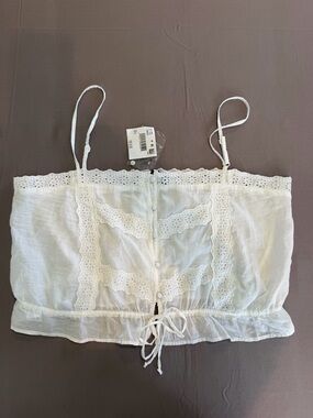 American Eagle White Eyelet Lace Trim Crop Tank Top